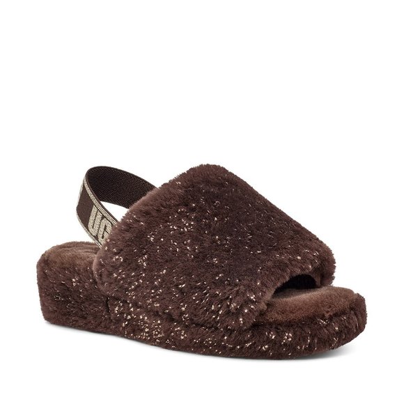 UGG Shoes - UGG Fluff Yeah Metallic Sparkle Women's Tan Sandal